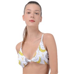 Seamless Stylish Pattern With Fresh Yellow Bananas Background Knot Up Bikini Top by Wegoenart