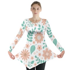 Pattern With Flowers Leaves Long Sleeve Tunic  by Wegoenart