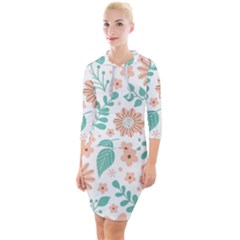 Pattern With Flowers Leaves Quarter Sleeve Hood Bodycon Dress by Wegoenart