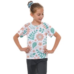 Pattern With Flowers Leaves Kids  Mesh Piece Tee