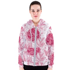 Flower Seamless Pattern With Roses Women s Zipper Hoodie by Wegoenart