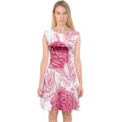 Flower Seamless Pattern With Roses Capsleeve Midi Dress