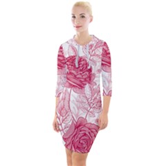 Flower Seamless Pattern With Roses Quarter Sleeve Hood Bodycon Dress by Wegoenart