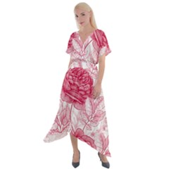 Flower Seamless Pattern With Roses Cross Front Sharkbite Hem Maxi Dress