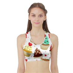 Seamless Pattern Yummy Colored Cupcakes Sports Bra With Border by Wegoenart