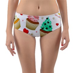 Seamless Pattern Yummy Colored Cupcakes Reversible Mid-waist Bikini Bottoms by Wegoenart