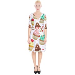 Seamless Pattern Yummy Colored Cupcakes Wrap Up Cocktail Dress by Wegoenart