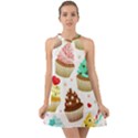 Seamless Pattern Yummy Colored Cupcakes Halter Tie Back Chiffon Dress View1