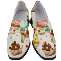 Seamless Pattern Yummy Colored Cupcakes Women s Chunky Heel Loafers