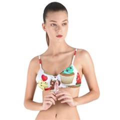 Seamless Pattern Yummy Colored Cupcakes Tie Up Cut Bikini Top by Wegoenart