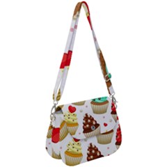 Seamless Pattern Yummy Colored Cupcakes Saddle Handbag