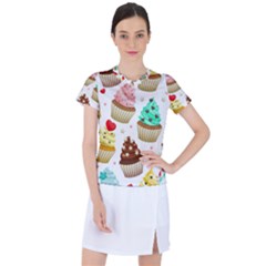 Seamless Pattern Yummy Colored Cupcakes Women s Sports Top by Wegoenart