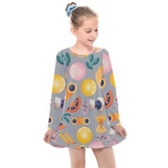 Italian Food Seamless Pattern Kids  Long Sleeve Dress by Wegoenart