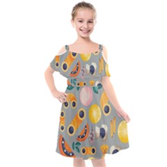 Italian Food Seamless Pattern Kids  Cut Out Shoulders Chiffon Dress by Wegoenart