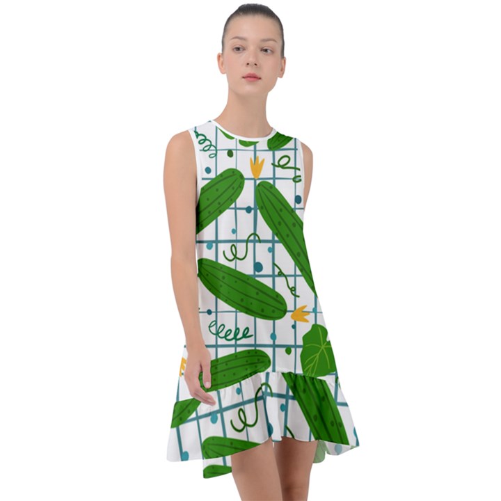 Seamless Pattern With Cucumber Frill Swing Dress