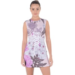 Seamless Pattern With Flowers Roses Peonies Hydrangeas Carnations Lace Up Front Bodycon Dress