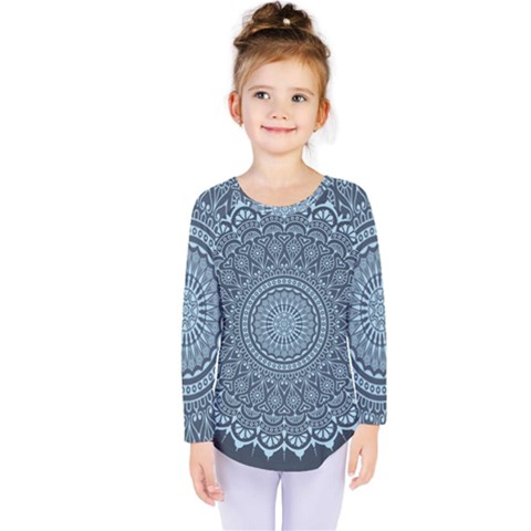 Luxury Mandala With Golden Arabesque Pattern Arabic Islamic East Style Kids  Long Sleeve Tee by Wegoenart