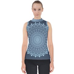 Luxury Mandala With Golden Arabesque Pattern Arabic Islamic East Style Mock Neck Shell Top by Wegoenart