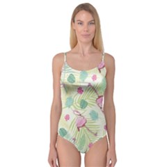 Beautiful Seamless Vector Tropical Pattern Background With Flamingo Hibiscus Camisole Leotard  by Wegoenart