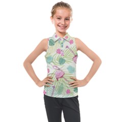 Beautiful Seamless Vector Tropical Pattern Background With Flamingo Hibiscus Kids  Sleeveless Polo Tee