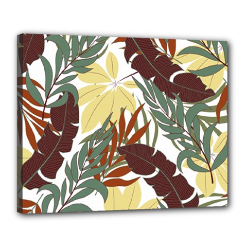 Botanical Seamless Tropical Pattern With Bright Red Green Plants Leaves Canvas 20  X 16  (stretched)