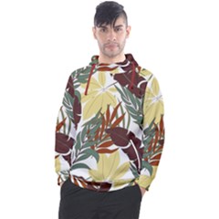 Botanical Seamless Tropical Pattern With Bright Red Green Plants Leaves Men s Pullover Hoodie