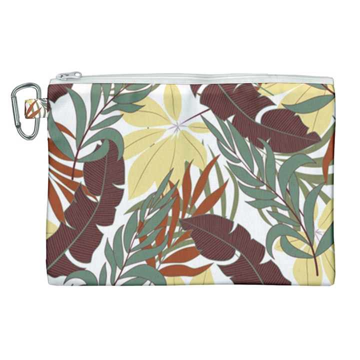 Botanical Seamless Tropical Pattern With Bright Red Green Plants Leaves Canvas Cosmetic Bag (XL)