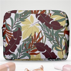 Botanical Seamless Tropical Pattern With Bright Red Green Plants Leaves Make Up Pouch (large) by Wegoenart