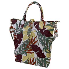 Botanical Seamless Tropical Pattern With Bright Red Green Plants Leaves Buckle Top Tote Bag by Wegoenart