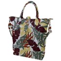 Botanical Seamless Tropical Pattern With Bright Red Green Plants Leaves Buckle Top Tote Bag View1