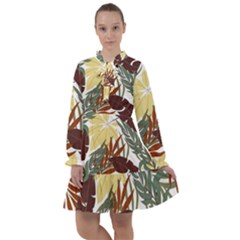 Botanical Seamless Tropical Pattern With Bright Red Green Plants Leaves All Frills Chiffon Dress