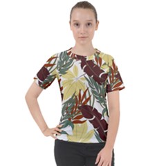 Botanical Seamless Tropical Pattern With Bright Red Green Plants Leaves Women s Sport Raglan Tee