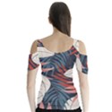 Fashionable Seamless Tropical Pattern With Bright Red Blue Flowers Butterfly Sleeve Cutout Tee  View2