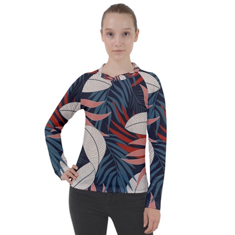 Fashionable Seamless Tropical Pattern With Bright Red Blue Flowers Women s Pique Long Sleeve Tee by Wegoenart