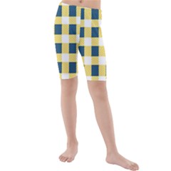 Diagonal Checkered Plaid Seamless Pattern Kids  Mid Length Swim Shorts by Wegoenart