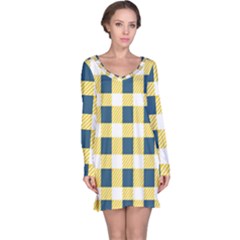 Diagonal Checkered Plaid Seamless Pattern Long Sleeve Nightdress by Wegoenart