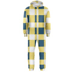 Diagonal Checkered Plaid Seamless Pattern Hooded Jumpsuit (men)  by Wegoenart