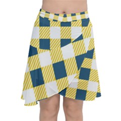 Diagonal Checkered Plaid Seamless Pattern Chiffon Wrap Front Skirt by Wegoenart