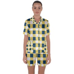 Diagonal Checkered Plaid Seamless Pattern Satin Short Sleeve Pyjamas Set by Wegoenart