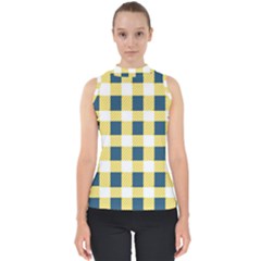 Diagonal Checkered Plaid Seamless Pattern Mock Neck Shell Top by Wegoenart