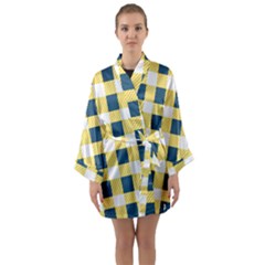 Diagonal Checkered Plaid Seamless Pattern Long Sleeve Satin Kimono by Wegoenart