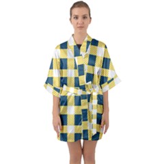 Diagonal Checkered Plaid Seamless Pattern Half Sleeve Satin Kimono  by Wegoenart