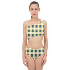 Diagonal Checkered Plaid Seamless Pattern Spliced Up Two Piece Swimsuit by Wegoenart