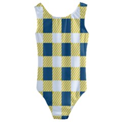 Diagonal Checkered Plaid Seamless Pattern Kids  Cut-out Back One Piece Swimsuit by Wegoenart