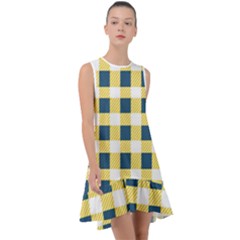 Diagonal Checkered Plaid Seamless Pattern Frill Swing Dress