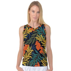 Fashionable Seamless Tropical Pattern With Bright Green Blue Plants Leaves Women s Basketball Tank Top by Wegoenart