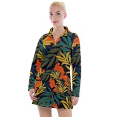 Fashionable Seamless Tropical Pattern With Bright Green Blue Plants Leaves Women s Long Sleeve Casual Dress by Wegoenart