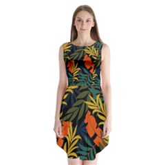 Fashionable Seamless Tropical Pattern With Bright Green Blue Plants Leaves Sleeveless Chiffon Dress   by Wegoenart