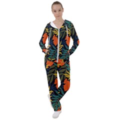 Fashionable Seamless Tropical Pattern With Bright Green Blue Plants Leaves Women s Tracksuit by Wegoenart