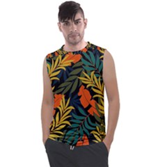 Fashionable Seamless Tropical Pattern With Bright Green Blue Plants Leaves Men s Regular Tank Top